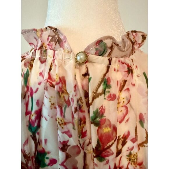 New Chiffon Elegant Floral Print Sleeveless Ruffle Beach Double Split Maxi Dress - Picture 7 of 9